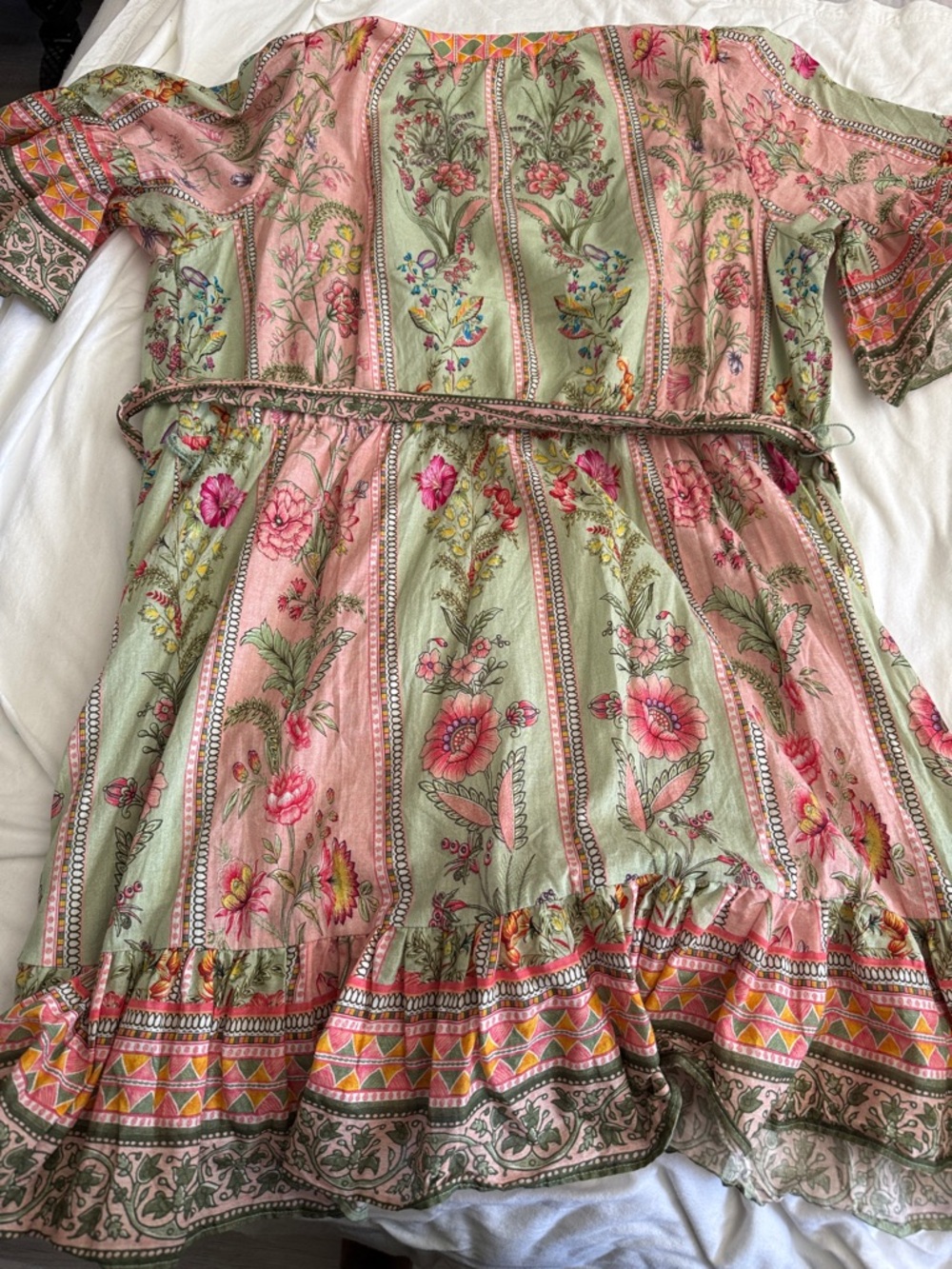 Floral Belted Midi Dress in Pastel Pink & Sage - Picture 6 of 6